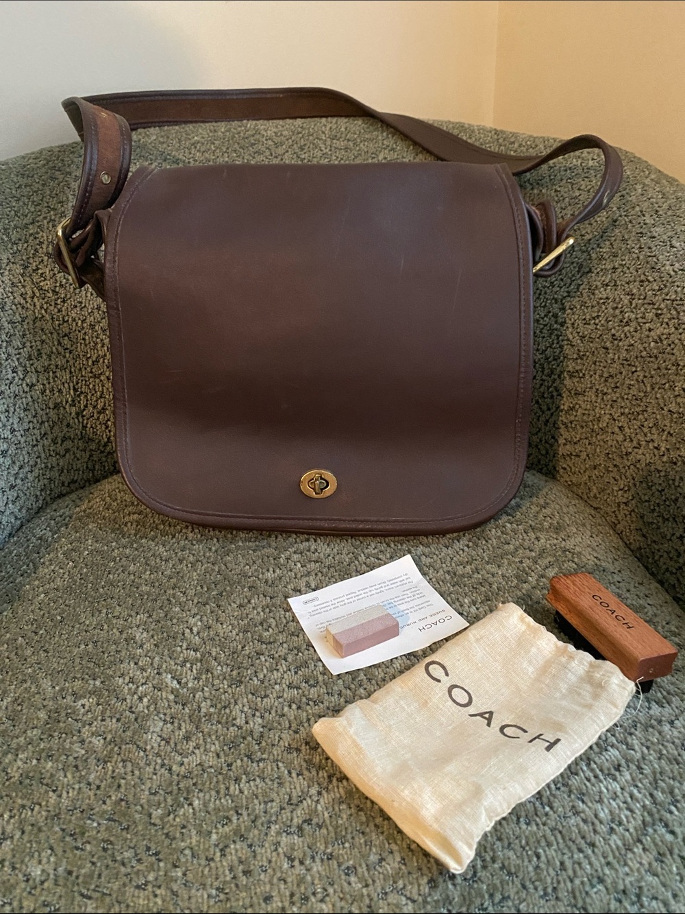 Coach Dark Brown Leather Turn-Lock Messenger Bag